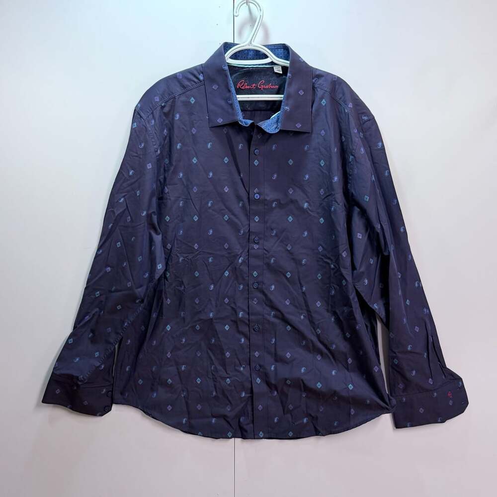 Robert Graham Tailored Fit Long Sleeve Button Up Shirt Blue Patterned Size 4XL
